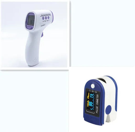White digital non-contact thermometer with wall mount hardware.
