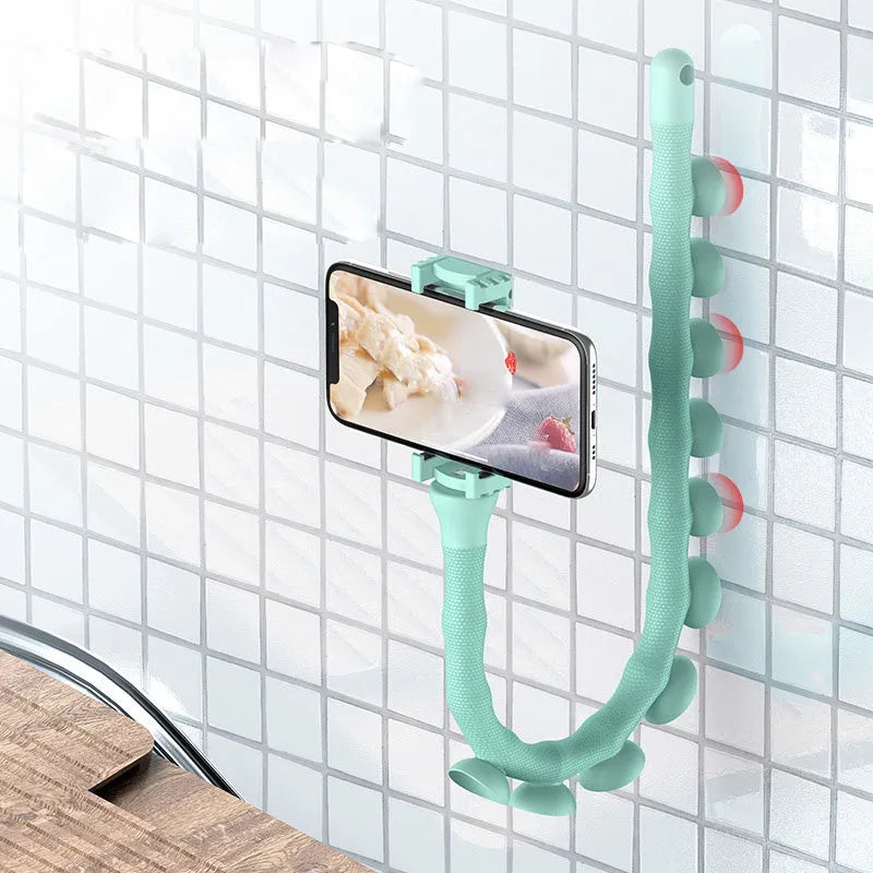 Lazy Bracket flexible mobile phone holder with suction cup mount extended to 62cm length showing 360° rotation mechanism