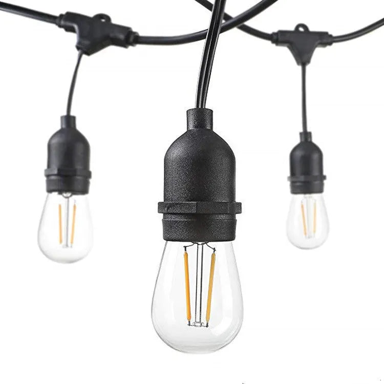 Black decorative light string showing 15 metre version with bulbs and 5 metre customisable option