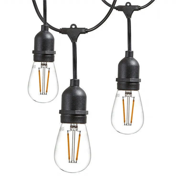 Black decorative light string showing 15 metre version with bulbs and 5 metre customisable option