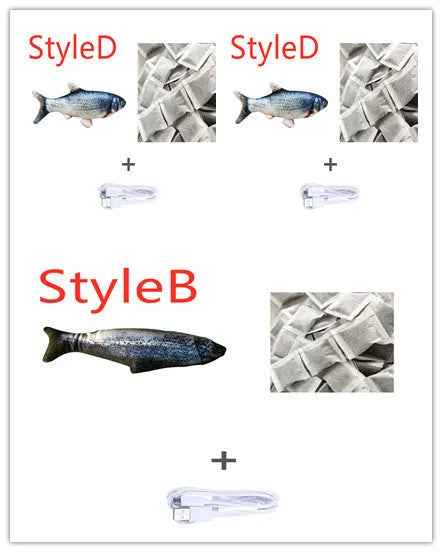 USB-rechargeable electric jumping fish cat toy in multicolour, measuring 30cm.