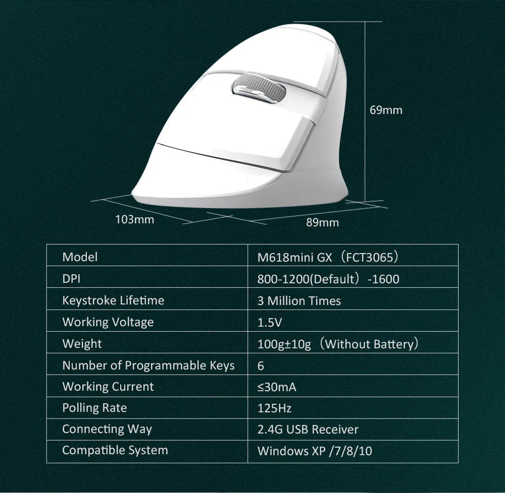 Pearl white M618mini wireless vertical mouse with dual mode Bluetooth and 2.4G connectivity