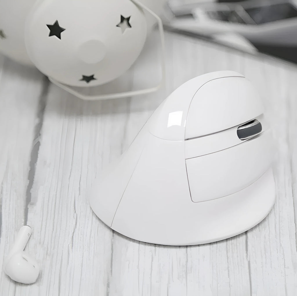 Pearl white M618mini wireless vertical mouse with dual mode Bluetooth and 2.4G connectivity