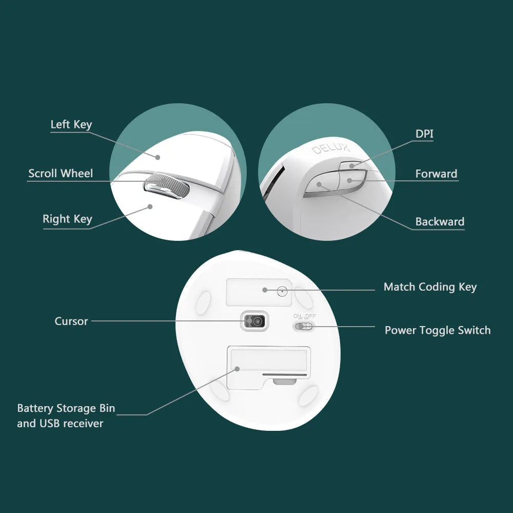 Pearl white M618mini wireless vertical mouse with dual mode Bluetooth and 2.4G connectivity