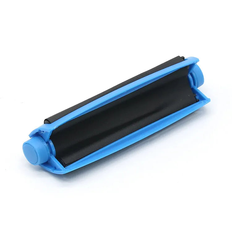 Manual plastic cigarette maker for shredded tobacco, shown in multiple colours with 110mm length.