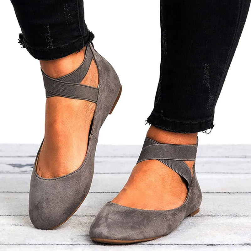 Women's leopard print casual flat shoes with elastic strap and round toe
