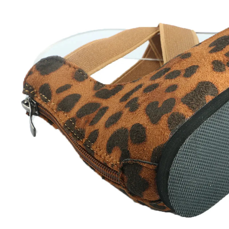 Women's leopard print casual flat shoes with elastic strap and round toe