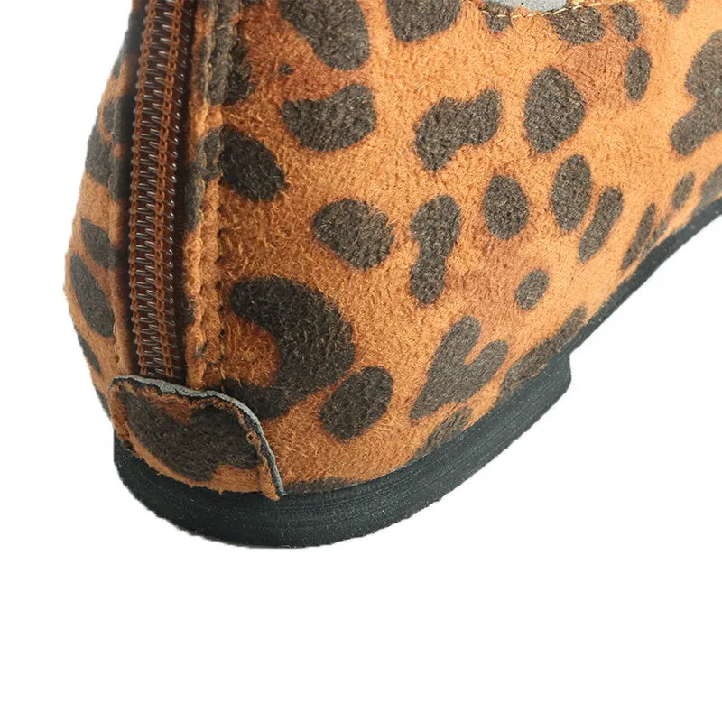 Women's leopard print casual flat shoes with elastic strap and round toe