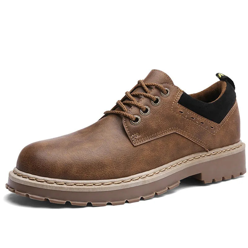 Men's black casual shoes with round toe, lace-up front, and low-top PU leather upper.