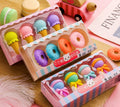 Cartoon eraser gift set with 12 food-themed designs including ice cream cones and donuts