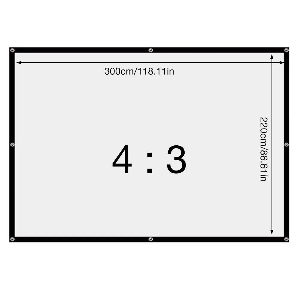 White 150-inch portable folding projection screen set up on a stand