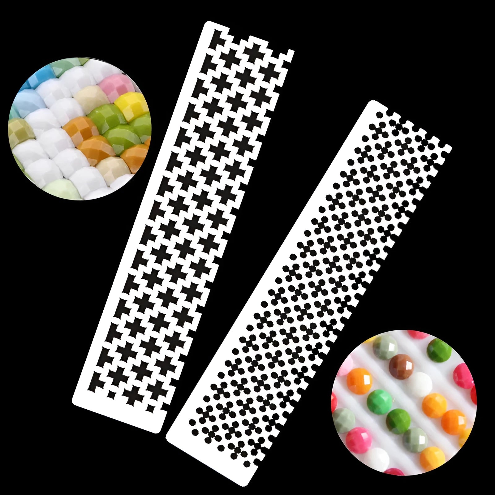 Stainless steel diamond painting mesh ruler showing 15x3cm grid for round or square drill placement