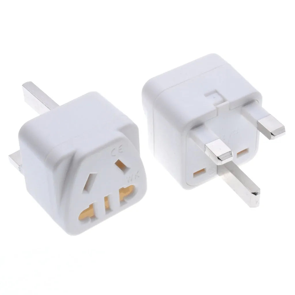 Square-shaped three plug power conversion adapter in black and white colour options