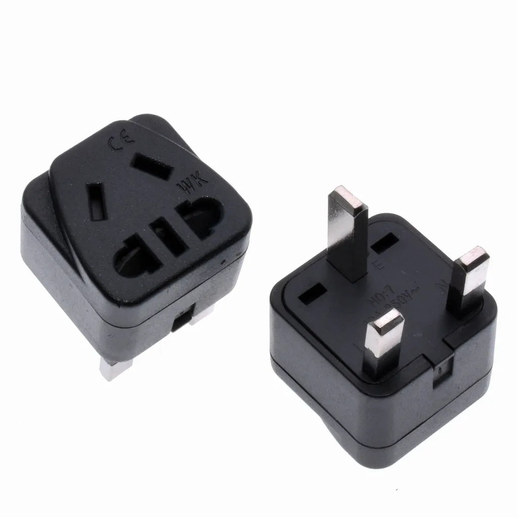 Square-shaped three plug power conversion adapter in black and white colour options