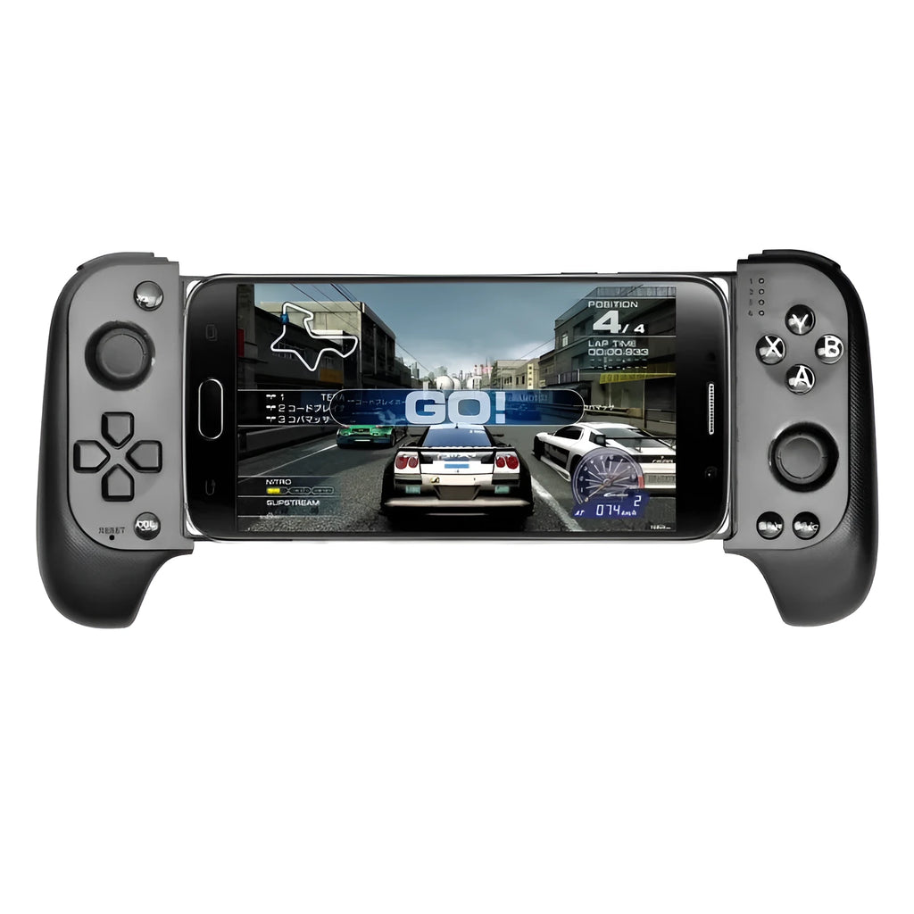 Cytec wireless Bluetooth telescopic game controller holding a mobile phone, in black, red, or blue.