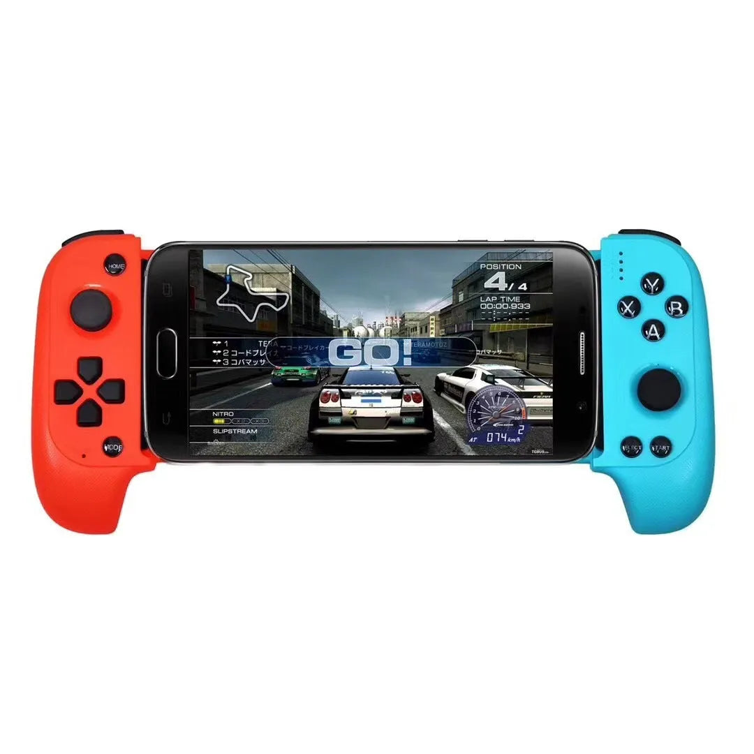 Cytec wireless Bluetooth telescopic game controller holding a mobile phone, in black, red, or blue.