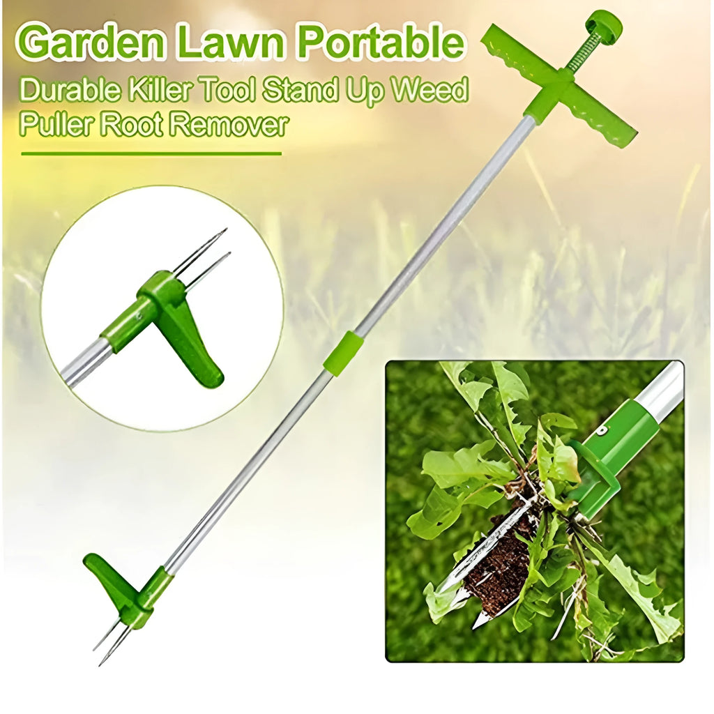 Aluminium tube gardening weeding tool with weed puller component for manual plant removal