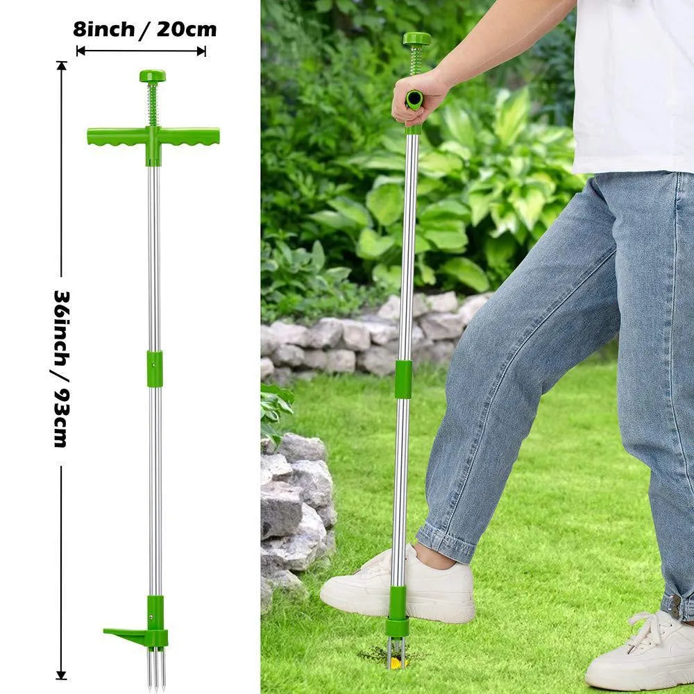 Aluminium tube gardening weeding tool with weed puller component for manual plant removal