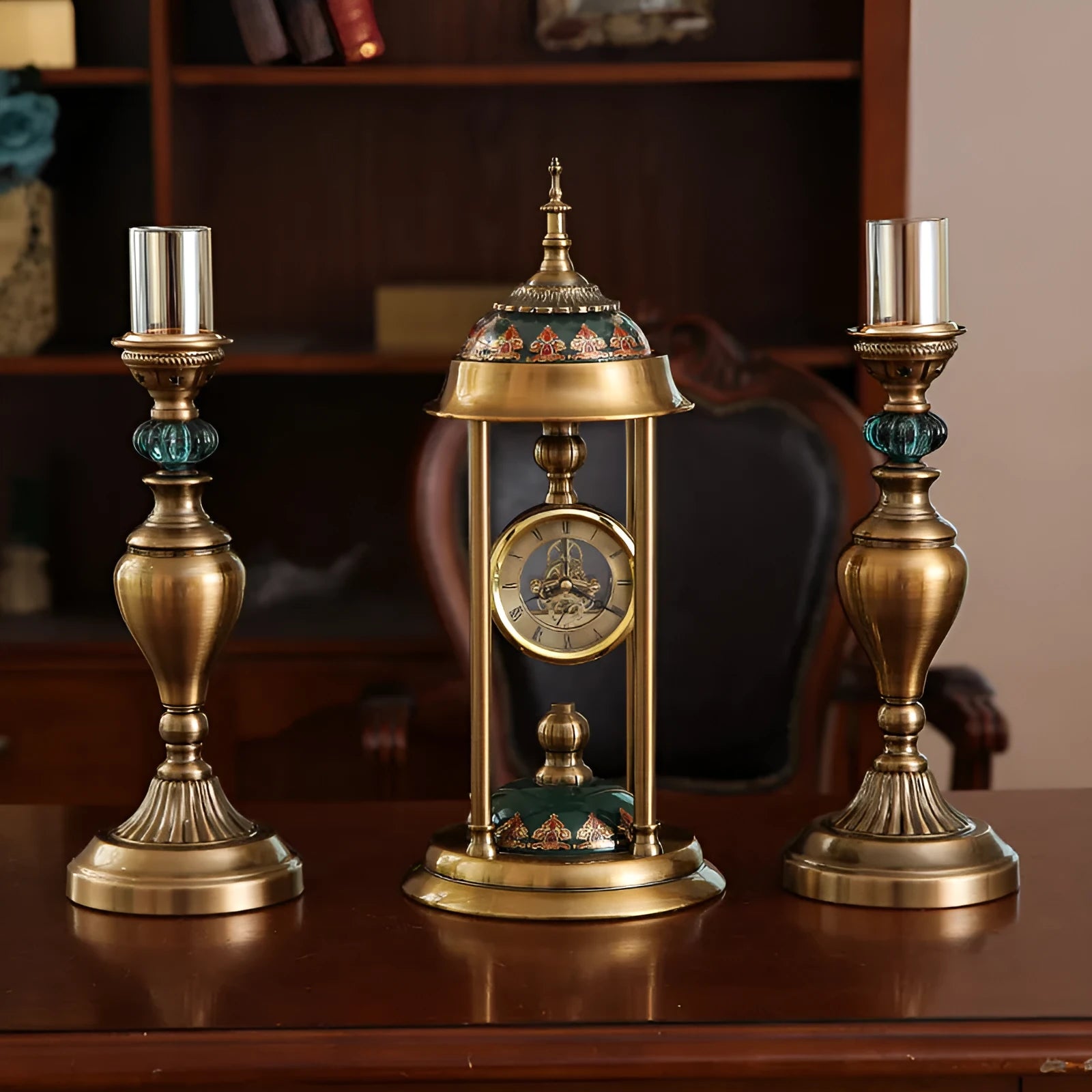 Rectangular Nordic pendulum wall clock with metal frame and glass mirror measuring 46 by 16 centimetres