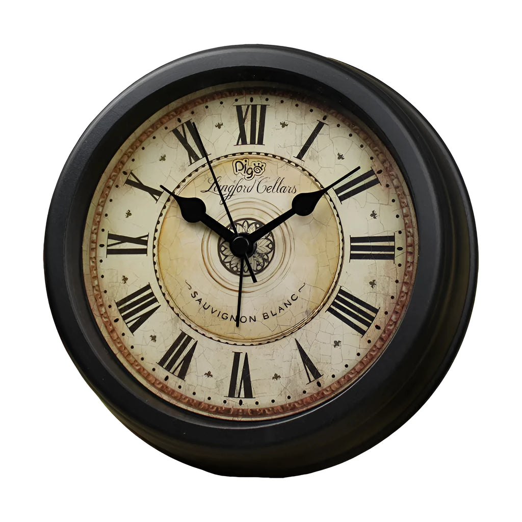 European retro style 6-inch round desk clock with silent alarm function and pointer display