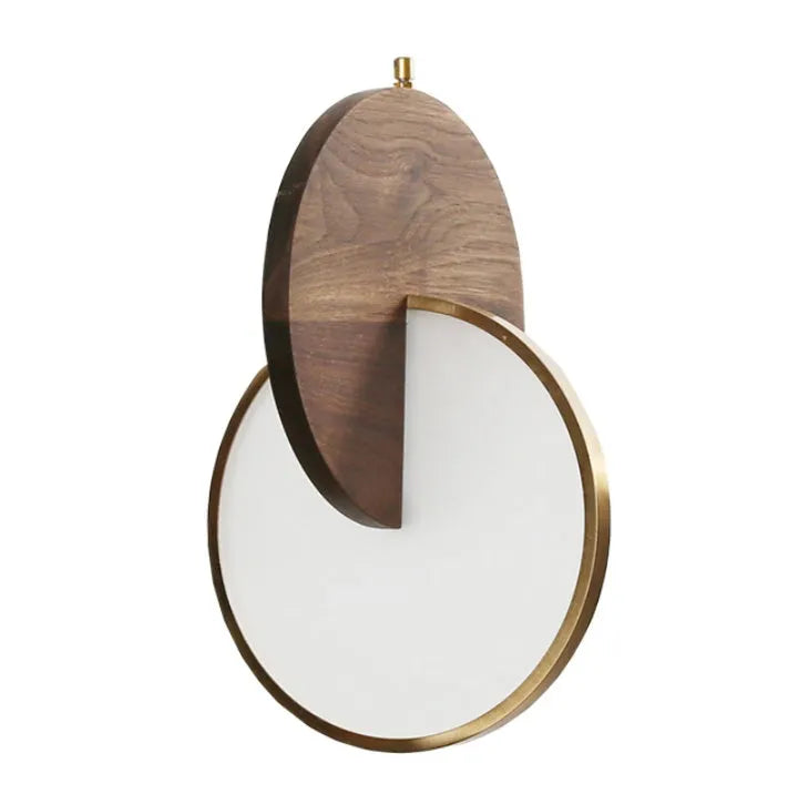 Long-line walnut wood wall chandelier with carved detailing and warm white LED lighting