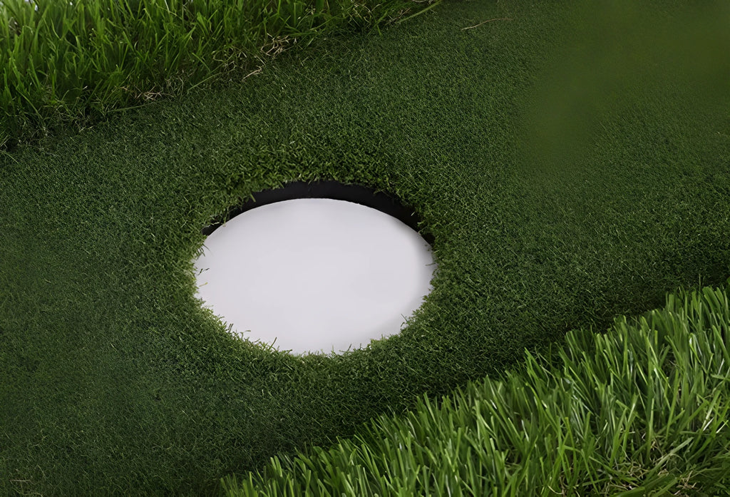 Green golf training mat with artificial grass surface and EVA foam base in rectangular shape