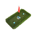 Green golf training mat with artificial grass surface and EVA foam base in rectangular shape