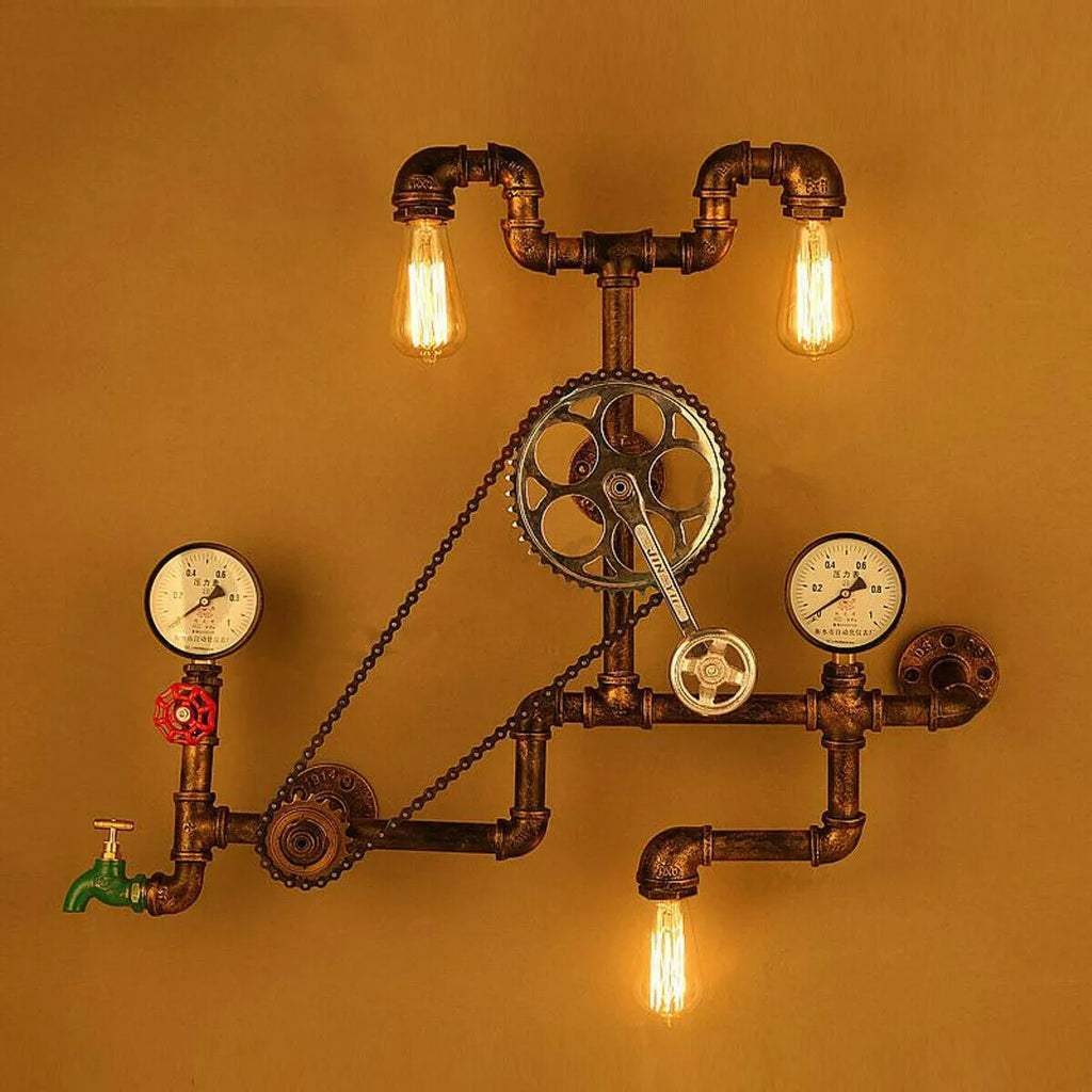 Red steampunk industrial valve with 3/4-inch thread and grey copper tee body with wire details.