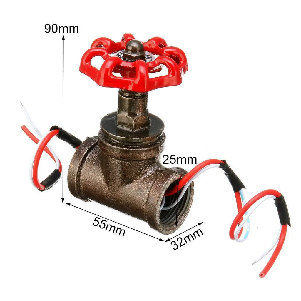 Red steampunk industrial valve with 3/4-inch thread and grey copper tee body with wire details.