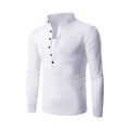 Stand-up collar casual button placket slim long-sleeved T-shirt in polyester, plain pattern, available in multiple colours