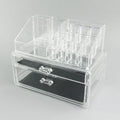 Clear foldable acrylic makeup storage case showing transparent sides and 18 litre capacity