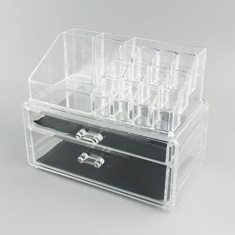 Clear foldable acrylic makeup storage case showing transparent sides and 18 litre capacity