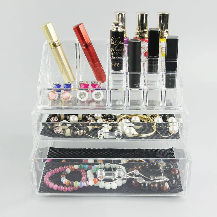 Clear foldable acrylic makeup storage case showing transparent sides and 18 litre capacity