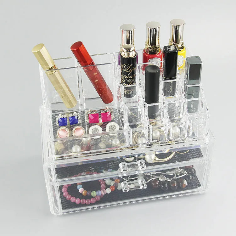 Clear foldable acrylic makeup storage case showing transparent sides and 18 litre capacity