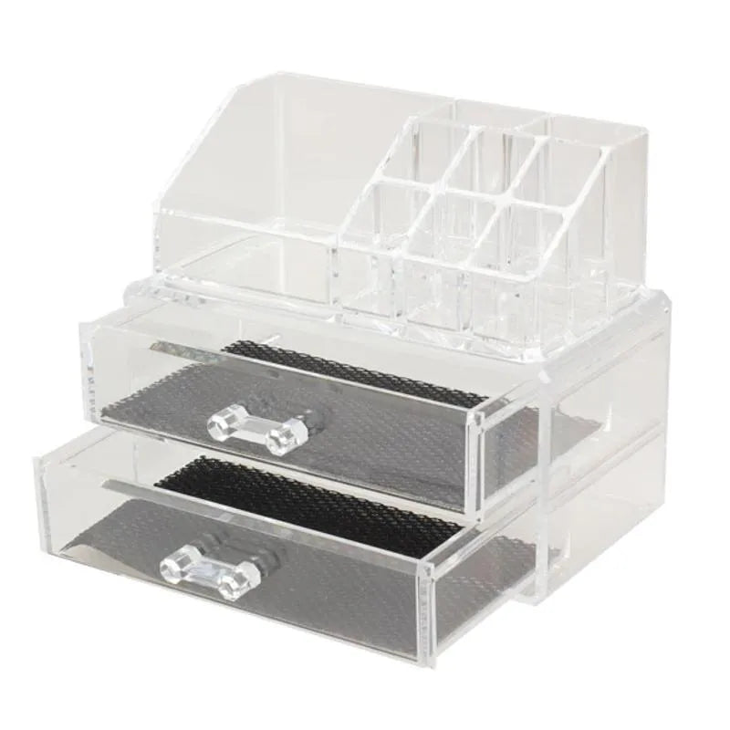 Clear foldable acrylic makeup storage case showing transparent sides and 18 litre capacity