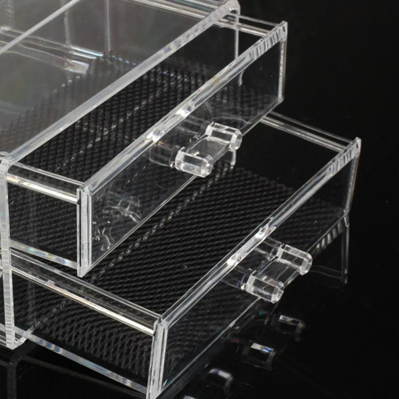 Clear foldable acrylic makeup storage case showing transparent sides and 18 litre capacity