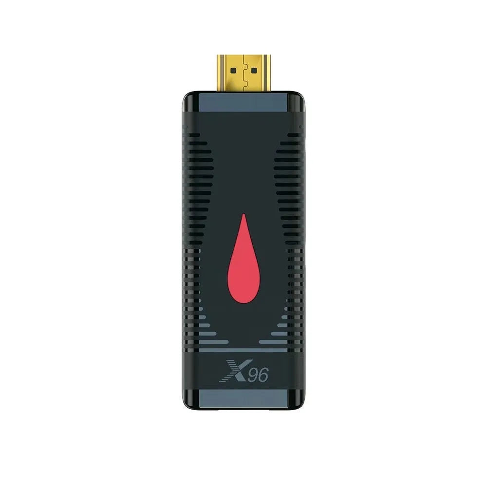 Smart TV set-top box mini PC dongle with HDMI connector and remote control for streaming and screen mirroring