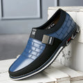 Men's low-cut casual leather shoes in blue, available in sizes 38 to 48 with a rubber sole.