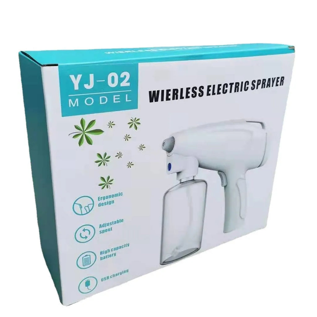 White handheld wireless electric spray disinfection gun with USB charging port