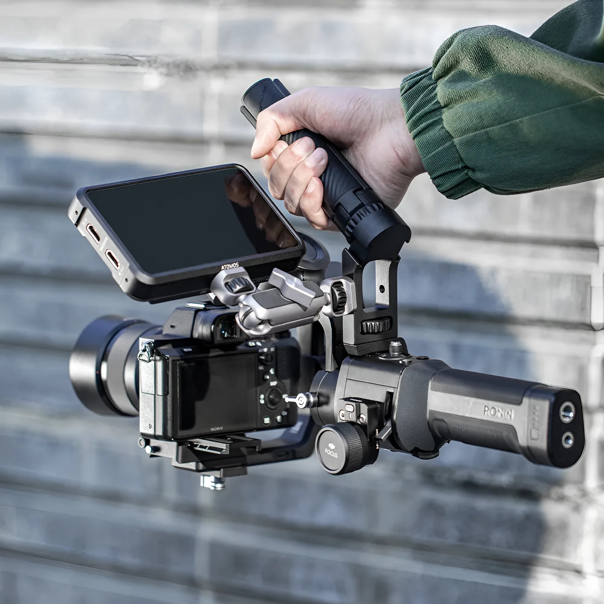PGYTECH aluminium alloy photography grip for DJI Ronin gimbal with cold shoe mounts.