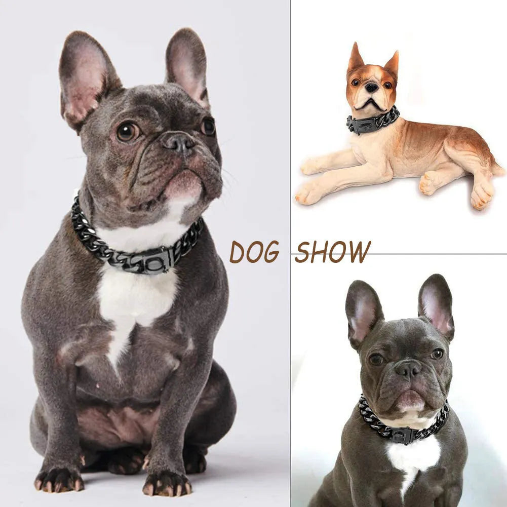 Kaslow 19mm titanium steel dog collar chain in silver for medium and large breeds