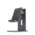 Alloy universal mobile phone holder for smartphones and tablets on desktop in dark space grey colour