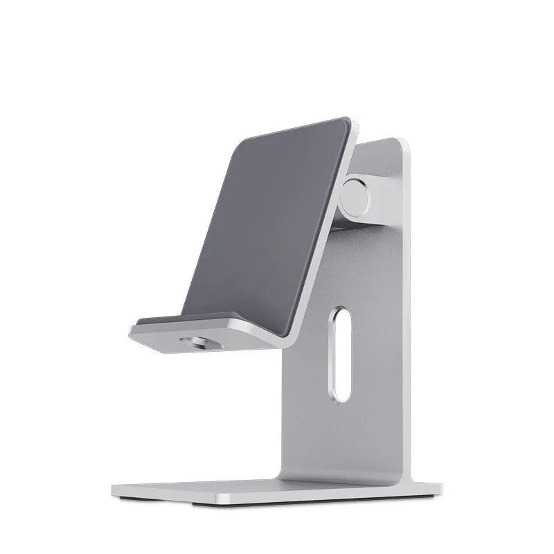 Alloy universal mobile phone holder for smartphones and tablets on desktop in dark space grey colour