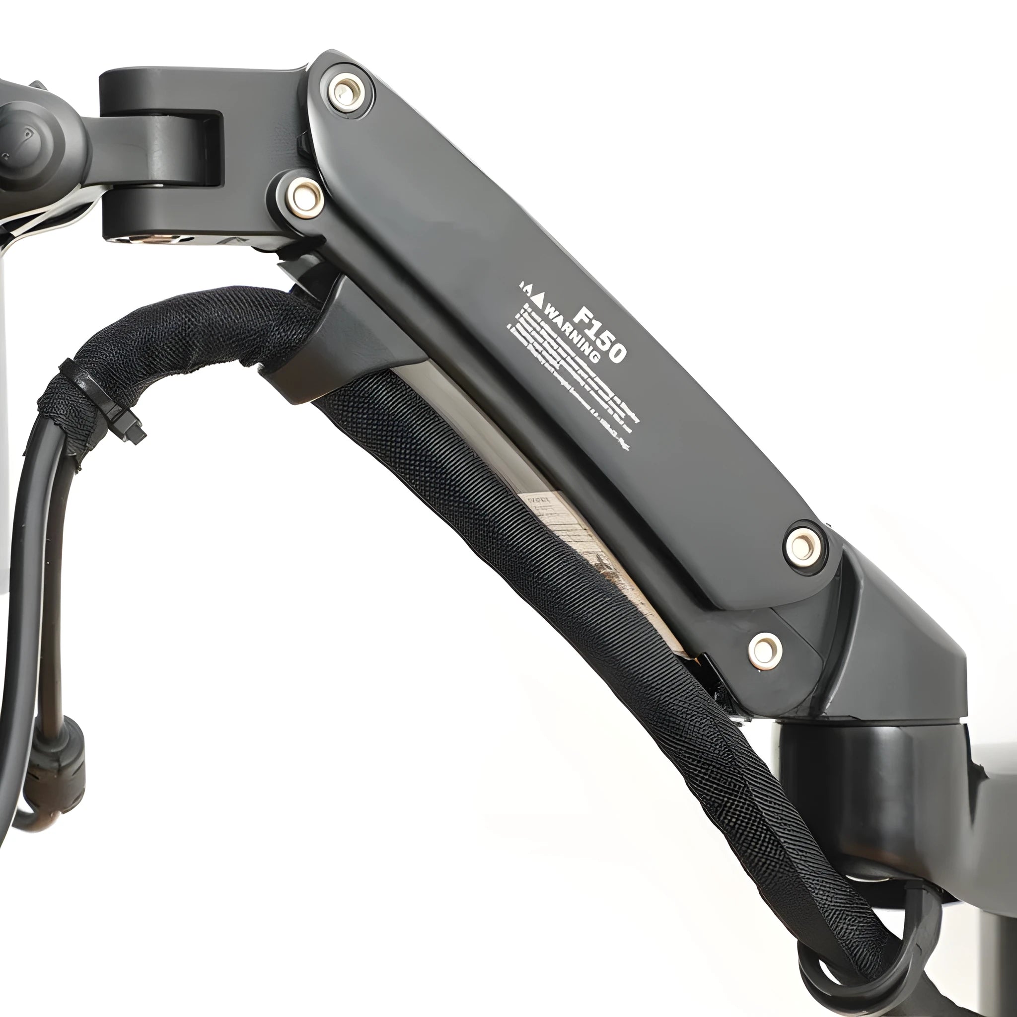 Black wall-mounted monitor stand with telescopic arm and VESA plate for 75-100mm mounting patterns