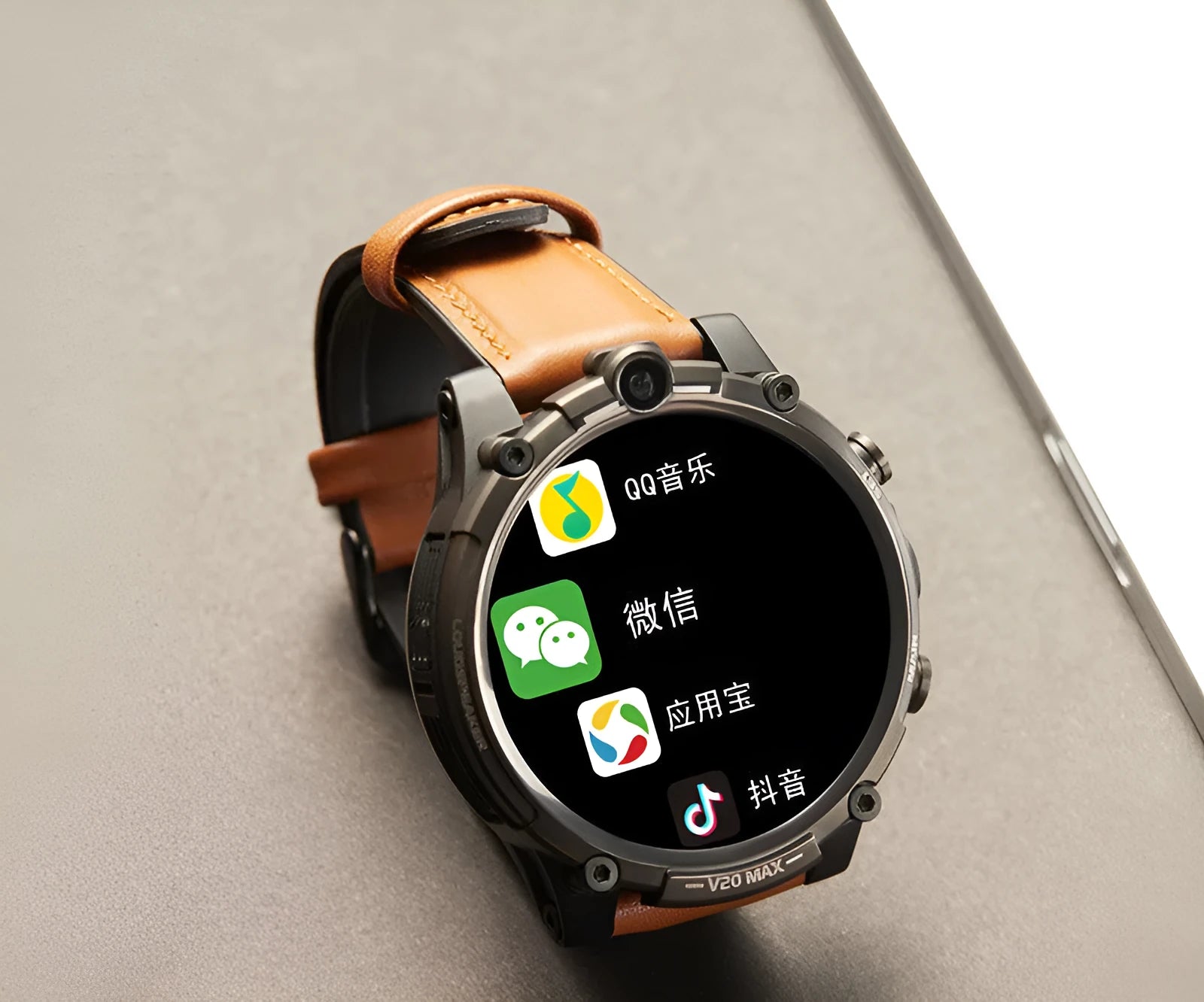 Black smart watch with 1.6-inch screen, wrist strap, dual cameras and heart rate monitoring