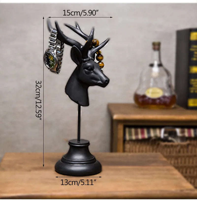 Natural resin animal sculpture home decoration in black, white, and wood colour, 32cm tall