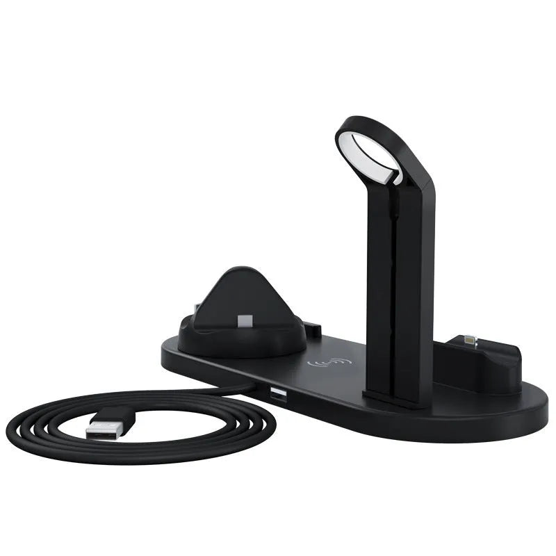 Black three-in-one wireless charging bracket for watch, headset, and phone charging