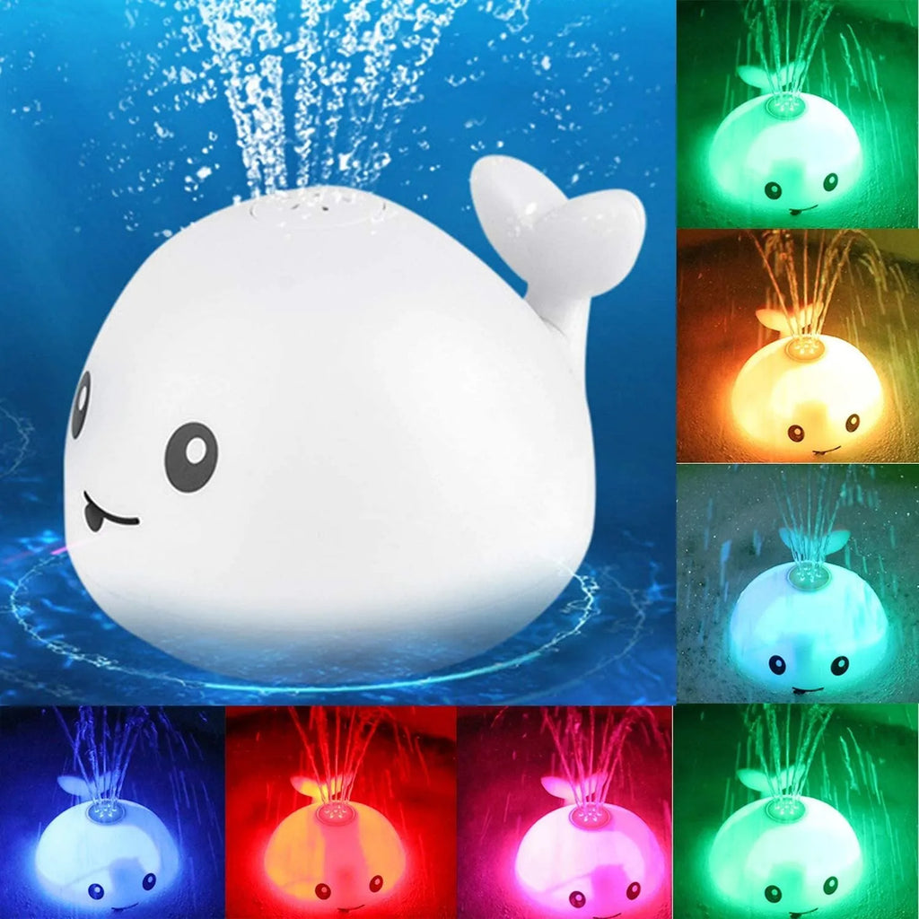 Automatic water spray whale bath toy with lights floating in baby bath