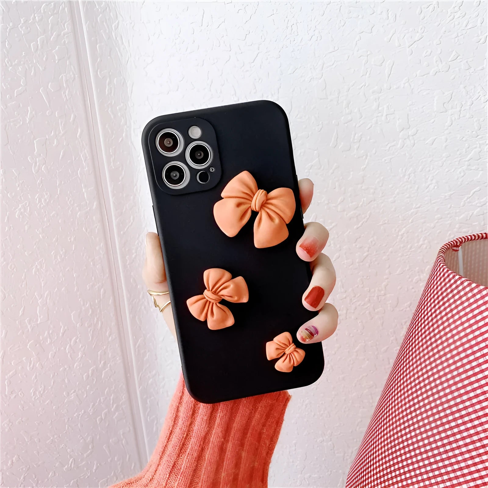 Soft rubber phone case with bow pattern for iPhone 12 Mini 12 11 Pro X XR XS, in multiple colours