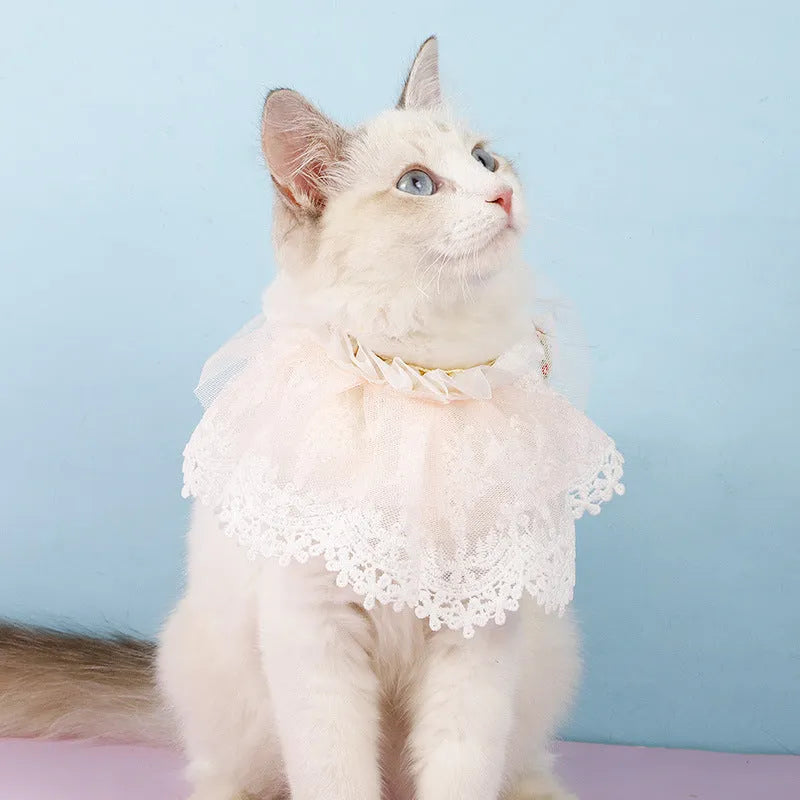 Lace gauze cat collar scarf bib in pink with embroidery for princess style accessory.